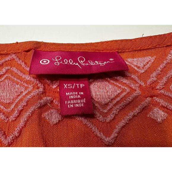 Lilly Pulitzer x Target 3/4 Sleeve Coral Embroidered Tunic Shirt Womens XS - Picture 2 of 4